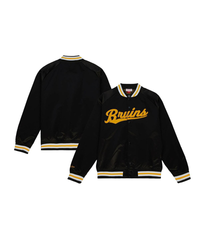 Shop Mitchell & Ness Men's  Black Boston Bruins 100th Anniversary Satin Raglan Full-snap Jacket