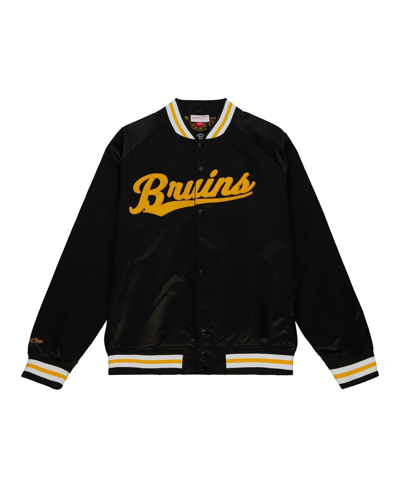 Mitchell & Ness Men's  Black Boston Bruins 100th Anniversary Satin Raglan Full-snap Jacket In Black