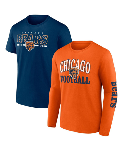 Shop Fanatics Men's  Orange, Navy Chicago Bears Throwback T-shirt Combo Set In Orange,navy
