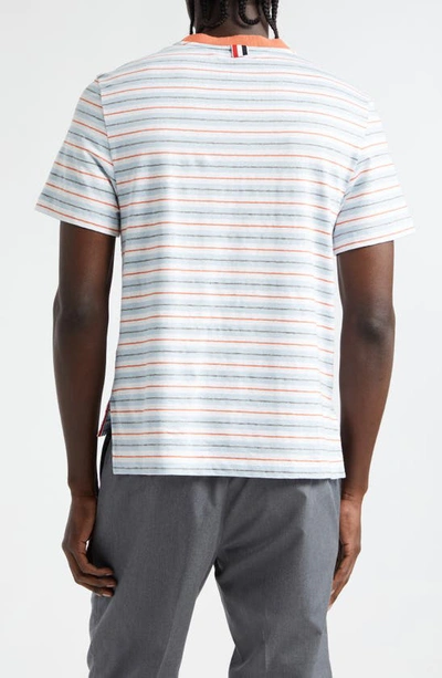 Shop Thom Browne Stripe Stretch Linen Pocket T-shirt In Medium Blue