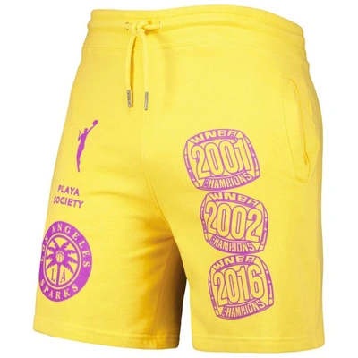 Shop Playa Society Gold Los Angeles Sparks Legacy Logo Shorts