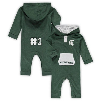Shop Colosseum Newborn & Infant  Heathered Green Michigan State Spartans Henry Pocketed Hoodie Romper In Heather Green