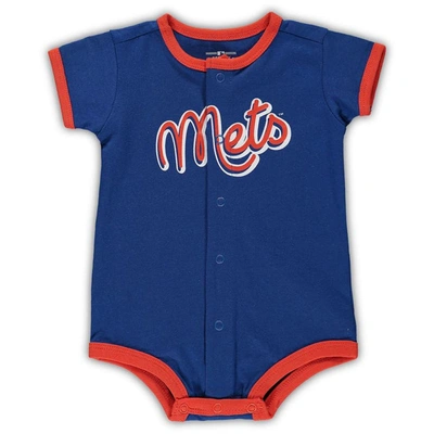 Shop Outerstuff Newborn & Infant Royal New York Mets Stripe Power Hitter Romper In Blue