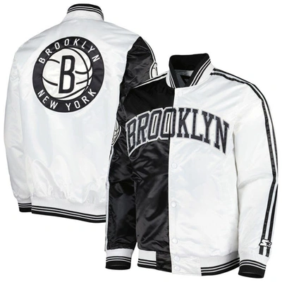 Shop Starter Black/white Brooklyn Nets Fast Break Satin Full-snap Jacket