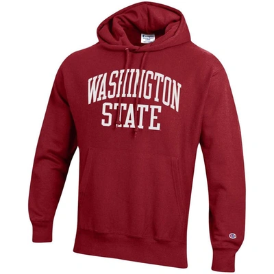 Shop Champion Crimson Washington State Cougars Team Arch Reverse Weave Pullover Hoodie
