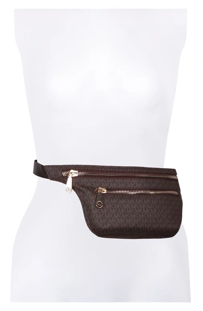 Shop Michael Kors Faux Leather Belt Bag In Chocolate