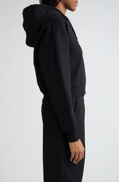 Jacquemus Le Grosgrain Logo Cotton Fleece Crop Hoodie In Black