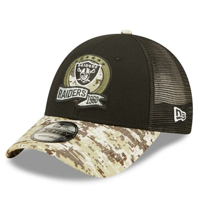 Shop New Era Youth  Black/camo Las Vegas Raiders 2022 Salute To Service 9forty Snapback Trucker Hat