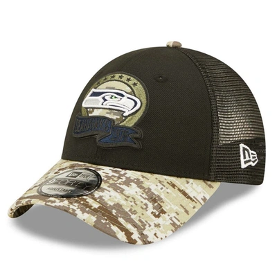 Shop New Era Youth  Black/camo Seattle Seahawks 2022 Salute To Service 9forty Snapback Trucker Hat