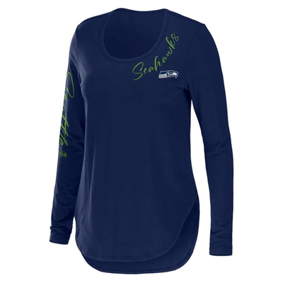 Shop Wear By Erin Andrews College Navy Seattle Seahawks Team Scoop Neck Tri-blend Long Sleeve T-shirt