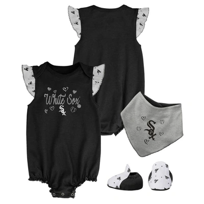 Shop Outerstuff Girls Newborn & Infant Black Chicago White Sox 3-piece Home Plate Bodysuit Bib & Booties Set