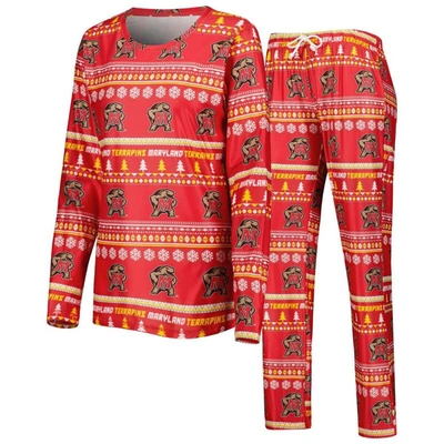Shop Concepts Sport Red Maryland Terrapins Holiday Long Sleeve T-shirt And Pants Sleep Set