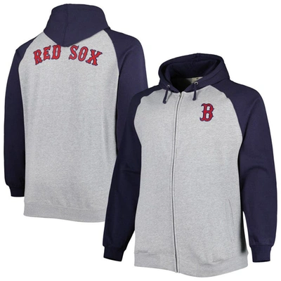 Shop Profile Heather Gray/navy Boston Red Sox Big & Tall Raglan Hoodie Full-zip Sweatshirt