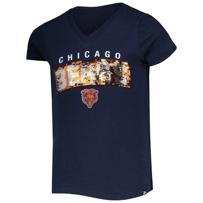 Shop New Era Girls Youth  Navy Chicago Bears Reverse Sequin Wordmark V-neck T-shirt