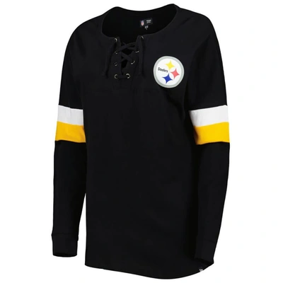 Shop New Era Black Pittsburgh Steelers Athletic Varsity Lightweight Lace-up Long Sleeve T-shirt