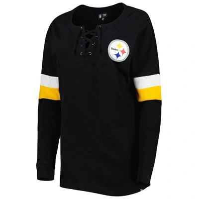 Shop New Era Black Pittsburgh Steelers Athletic Varsity Lightweight Lace-up Long Sleeve T-shirt