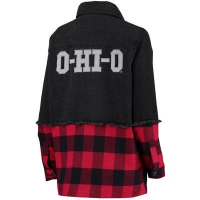Shop The Wild Collective Black/scarlet Ohio State Buckeyes Denim Flannel Stitch Button-up Shirt