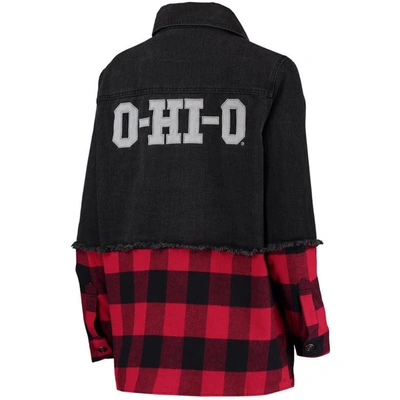 Shop The Wild Collective Black/scarlet Ohio State Buckeyes Denim Flannel Stitch Button-up Shirt
