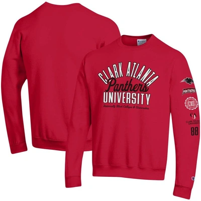 Shop Champion Scarlet Clark Atlanta University Panthers 2-hit Powerblend Pullover Sweatshirt