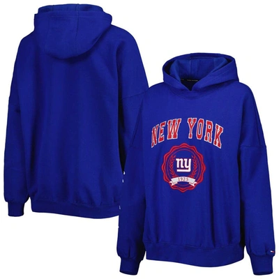 Shop Tommy Hilfiger Royal New York Giants Becca Drop Shoulder Pullover Hoodie