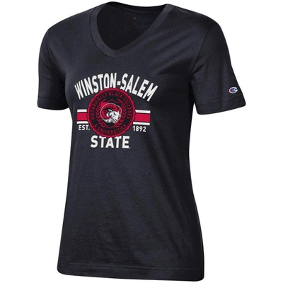 Shop Champion Black Winston-salem State Rams Primary Logo V-neck T-shirt