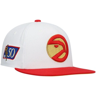 Shop Mitchell & Ness White/red Atlanta Hawks Hardwood Classics 50th Anniversary Snapback Hat