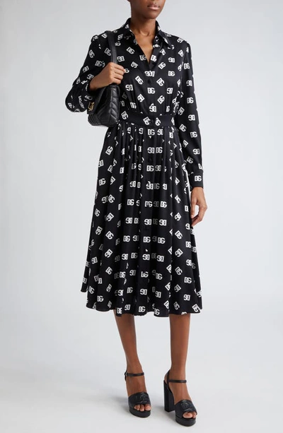 Dolce & Gabbana Logo Silk-blend Midi Dress In Black