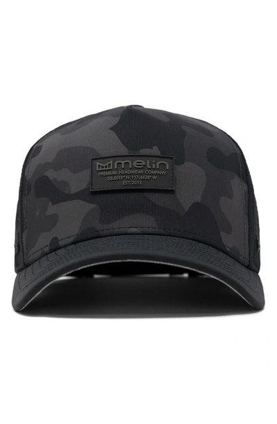 Melin Odyssey Brick Hydro Performance Snapback Hat In Black Camo Midnight
