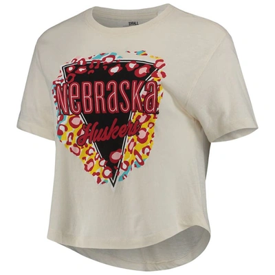 Shop Pressbox Cream Nebraska Huskers Taylor Animal Print Cropped T-shirt