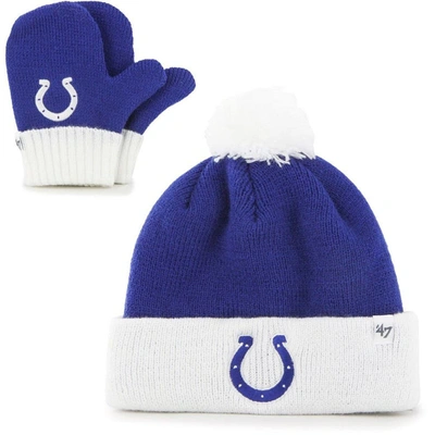 Shop 47 Infant ' Royal/white Indianapolis Colts Bam Bam Cuffed Knit Hat With Pom And Mittens Set