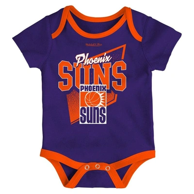 Shop Mitchell & Ness Infant  Blue/orange Phoenix Suns Hardwood Classics Bodysuits & Cuffed Knit Hat Set In Purple