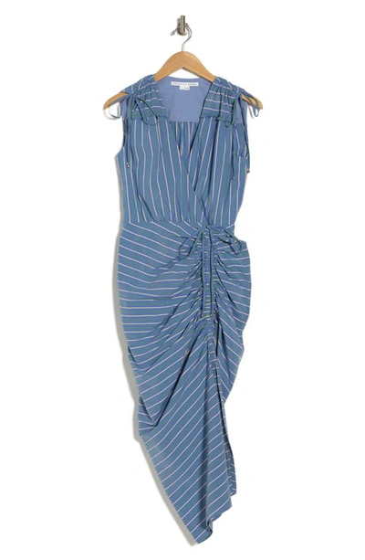 Shop Veronica Beard Teagan Stripe Ruched Dress In Blue/ Kelly Green