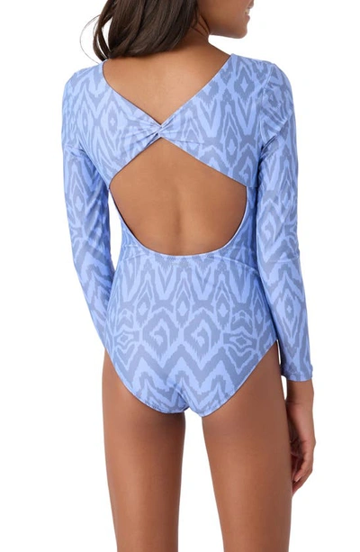 O'neill Kids' Isabella Ikat Twist Back Long Sleeve One-piece Rashguard Swimsuit In Hydrangea