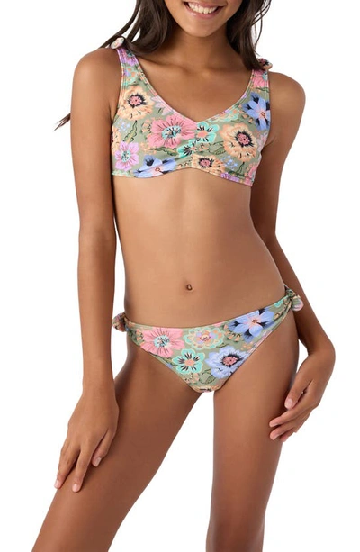 Shop O'neill Kids' Talitha Floral Two-piece Swimsuit In Oil Green