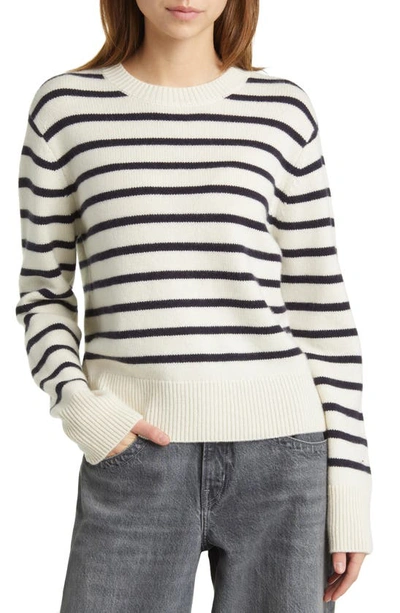 Shop Frame Stripe Cashmere Crewneck Sweater In Navy Multi