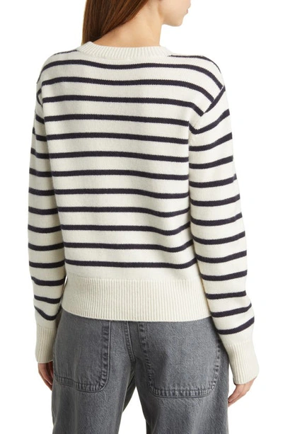 Shop Frame Stripe Cashmere Crewneck Sweater In Navy Multi