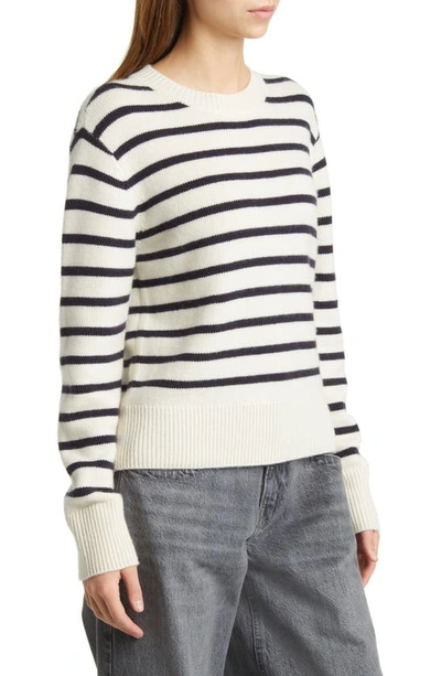 Shop Frame Stripe Cashmere Crewneck Sweater In Navy Multi