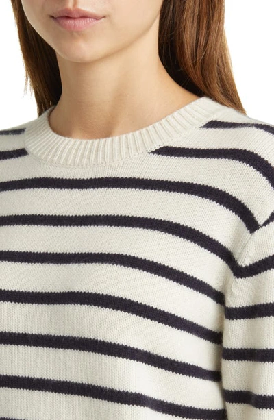 Shop Frame Stripe Cashmere Crewneck Sweater In Navy Multi