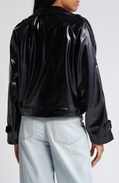 Shop Noisy May Neal Patent Faux Leather Moto Jacket In Black