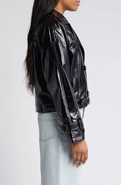 Shop Noisy May Neal Patent Faux Leather Moto Jacket In Black