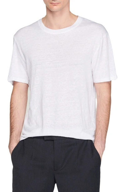 Shop Sandro Clash Linen Crewneck T-shirt In White
