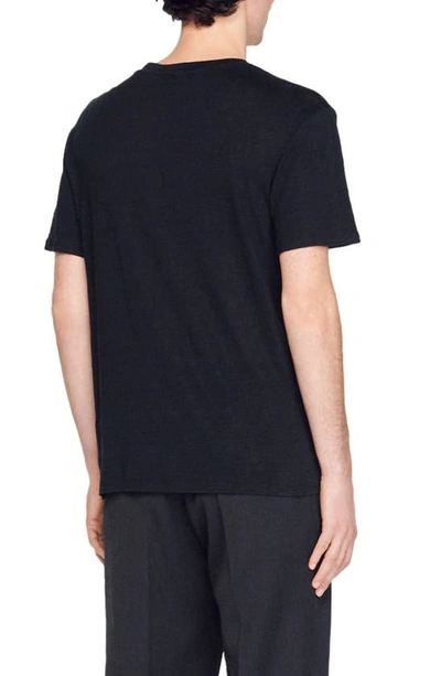 Shop Sandro Clash Linen Crewneck T-shirt In Black
