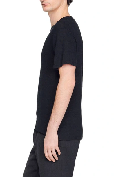 Shop Sandro Clash Linen Crewneck T-shirt In Black