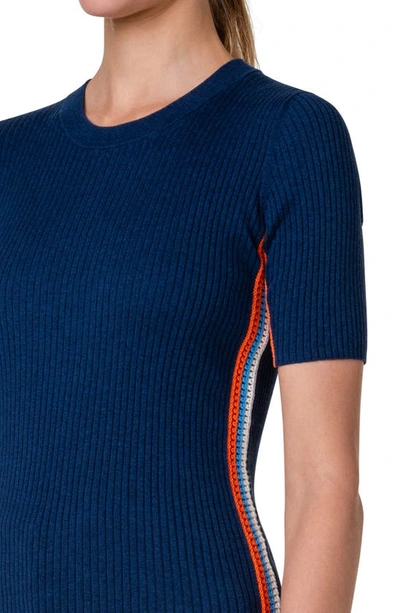 Shop Akris Punto Side Stripe Short Sleeve Rib Sweater In Ink-multicolor