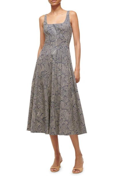 Shop Staud Wells Abstract Print Stretch Cotton Dress In Navy Mosaic