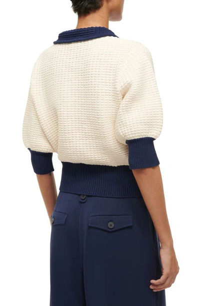 Shop Staud Altea Cotton Blend Sweater In Ivory/ Navy