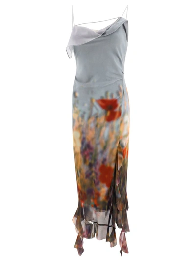 Shop Acne Studios Sleeveless Dress With Dappled Print In Blue