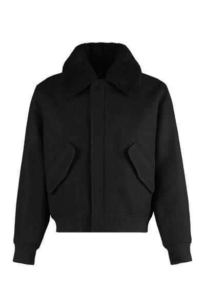 Shop Ami Alexandre Mattiussi Ami Paris Wool Bomber Jacket In Black