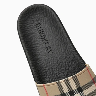 Shop Burberry Slipper With Check Motif In Beige