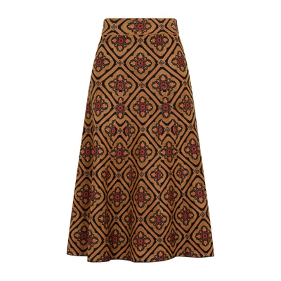 Shop Etro Jacquard Midi Skirt In Brown